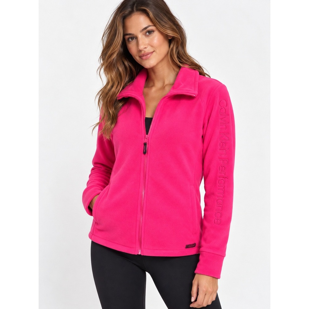 Calvin Klein Performance Fleece Jacket Women Medium Barbiecore Hot Pink Full Zip